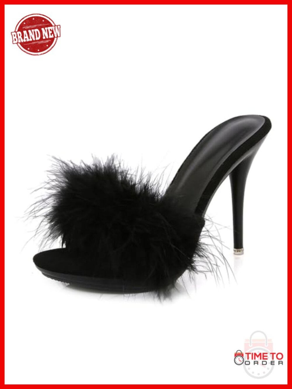 Women's Feather Stiletto Sandals Slip On Super High Heels Party Prom Mules